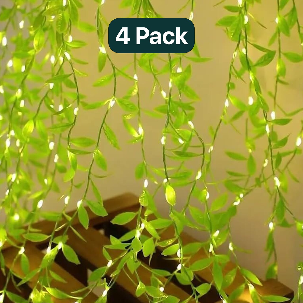 Hanging 96 LED Vine Curtain with Green Leaves for Patio or Bedroom